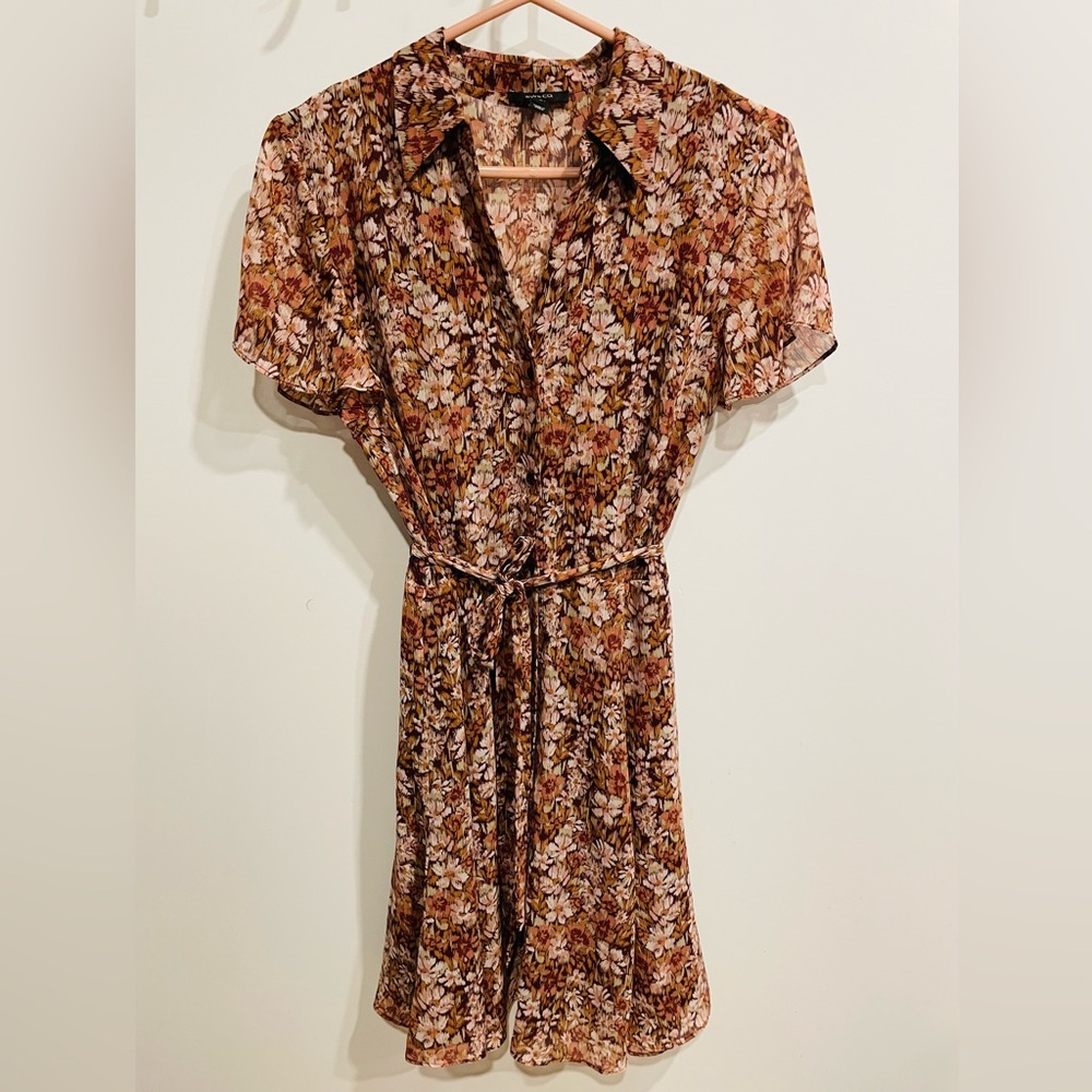 RW&CO. Brown Multi Floral Tie-Waist Mini Dress